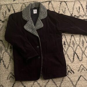 Navy Blue Corduroy Coat with Gray Sherpa Collar